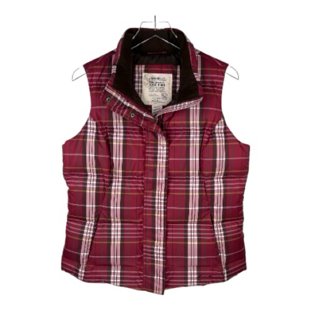 Eddie Bauer Women’s Goose Down Red/Brown Plaid Quilted Puffer Vest Large